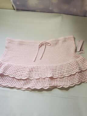 wild fable Light Pink Crochet Tiered Mini Skirt